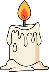 Cartoon illustration of a lit candle with melting wax dripping down its sides and forming a puddle at the base.