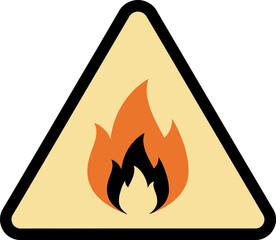 A triangular warning sign with a black border and a light yellow background, featuring an orange and black flame icon in the center, indicating a fire hazard.