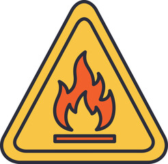 A yellow triangular warning sign with a black border and an orange and red flame icon in the center, indicating fire hazard.