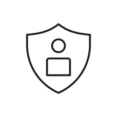 Outline of a shield containing a simplified human figure with a circle as a head and a square as a body