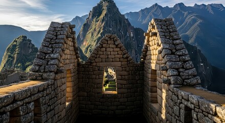 Ancient inca ruins at machu picchu with mountainous landscape