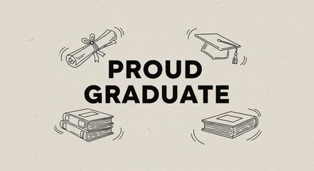 Celebrate academic achievement with this proud graduate design featuring books, a diploma, and graduation cap perfect for invitations and announcements