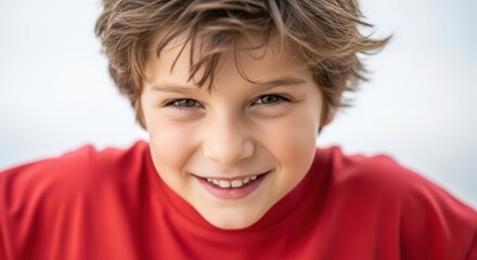 Smiling caucasian boy in red shirt