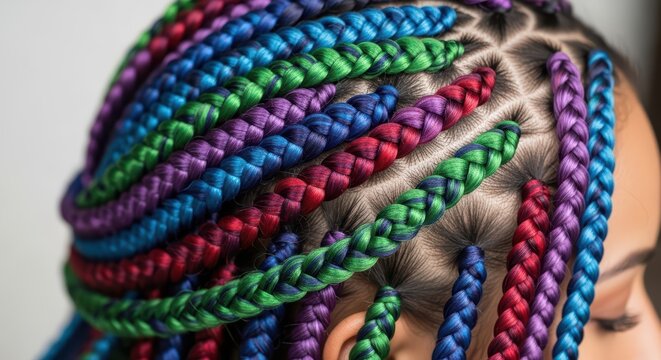 Colorful braided hairstyle on young female