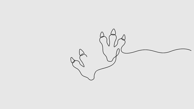 Dinosaur footprints continuous single line drawing animation. Full length one line 4K animation