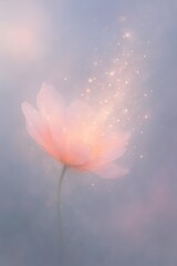 Delicate pink flower with soft background and glowing accents