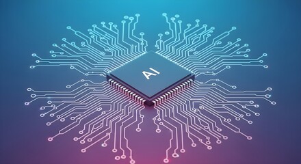 Central processing unit with AI microchip with connections concept for artificial intelligence and m