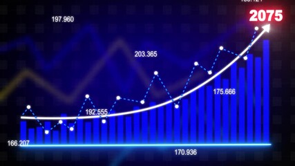 Business growth concept in allusive graph chart showing marketing sales profit increasing to future target .Excellent financial status of corporate business rise up, 2075 new year business background 