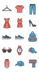 Collection of Fashionable Clothing and Accessories Icons for Style and Design.
