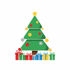 Festive christmas tree with presents below on white background v