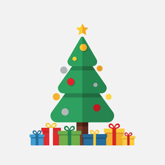 Festive Christmas tree with colorful presents under bright star