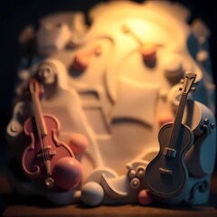 A high-resolution stock photo featuring contrasting chiaroscuro lighting on a music-themed template framework, characterized by strong shadows and a professional, commercial aesthetic ,Generative AI