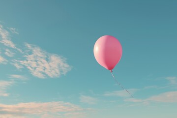 Fototapeta premium Pink balloon floating freely in serene blue sky