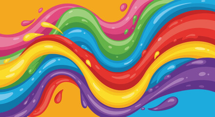 Colorful Wavy Paint Splashes Illustration with Vibrant Rainbow Colors.