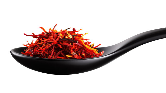 Saffron in Black Spoon on Transparent Background