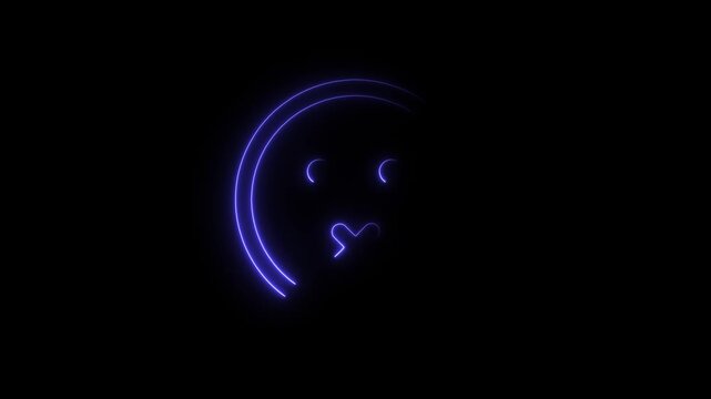 A neon sign shaped like an emoji or smiley face with a kissing expression.
