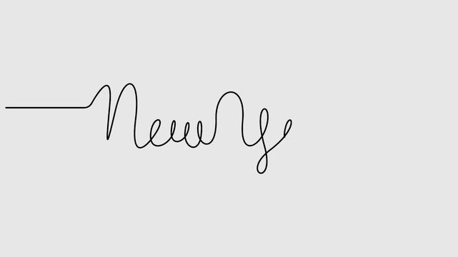 Video. New Year, Continuous one line lettering, hand drawn, line art. Full length one line art 4K animation