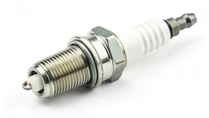 Chrome spark plug showing detailed threading on white