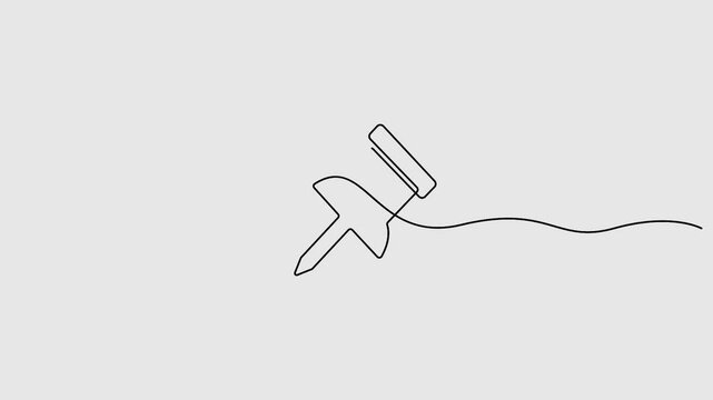 Video. Pushpin. Paper pin continuous one line drawing animation. Full length single line art 4K animation 