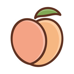 Peach Fruit Vector Illustration Ripe Juicy Natural Healthy Vegetarian Diet Isolated Flat Design