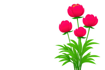 Obraz premium Red peony flower bouquet with green leaves on transparent background, elegant floral arrangement, spring garden plant, romantic and cheerful mood, isolated illustration