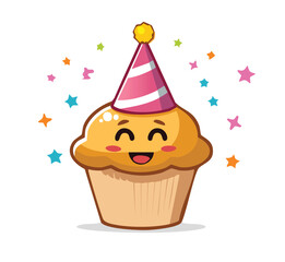 Smiling happy birthday cupcake vector illustration