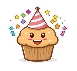 Cute Cupcake Vector Illustration | Adorable Dessert Clipart for Stickers, Branding & Social Media | Sweet Kawaii Bakery Artwork