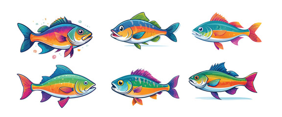 Colorful Fish Vector Sheet | Vibrant Tropical Fish Illustrations | High-Quality Editable Vector Art for Designers & Print Projects