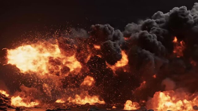 Volcanic Eruption with Fire and Smoke - A powerful volcanic eruption blasts fire, sparks, and dark smoke into the sky. The scene is filled with intense heat and the volatile energy of nature.
