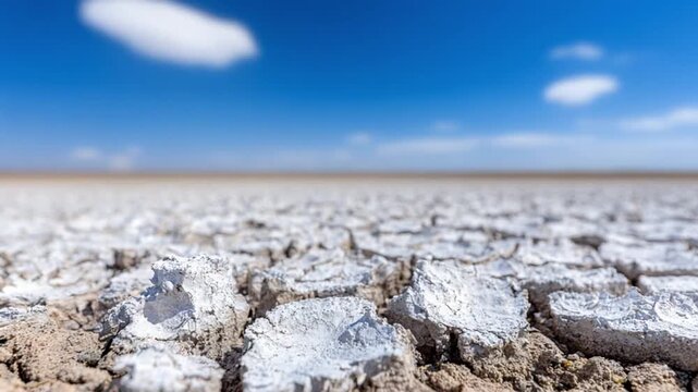 Cracked Earth under Sky: The stark beauty of a cracked earth landscape stretches towards a vibrant blue sky, evoking a sense of aridity and the raw power of nature.