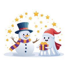 Snowman with Christmas stars vector illustration