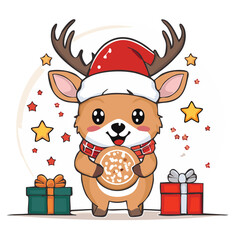 Christmas reindeer with gift boxes vector illustrationn