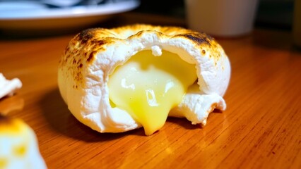 Close up of the delicious food in the bursting dumpling