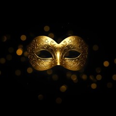 golden carnival mask  displayed on a dark black background