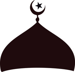 Islamic mosque dome silhouette with crescent moon and star symbol on transparent background
