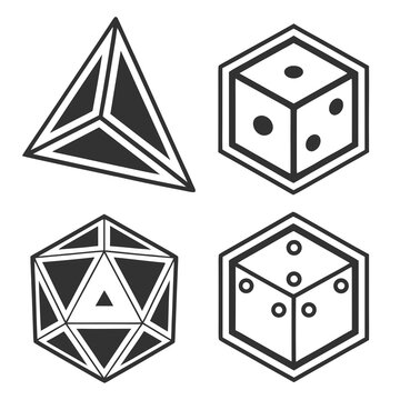 Set of four polyhedral dice for board games