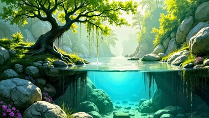 Natural close-up of lake trees