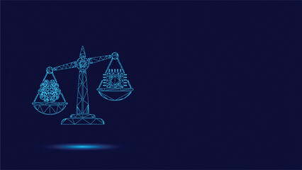 Ai Versus Human Intelligence Scale Illustration: Abstract Concept Balancing Human Brain Power Against Artificial Neural Network Capabilities with Geometric Lines