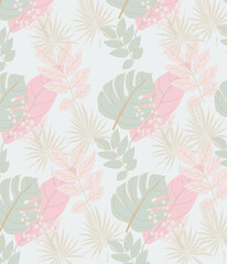 Hand drawing abstract art tropical leaves with light color 