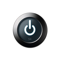 Illuminated power button icon with subtle digital number countdown displayed