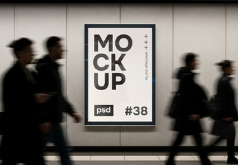 Wall poster mockup in public space