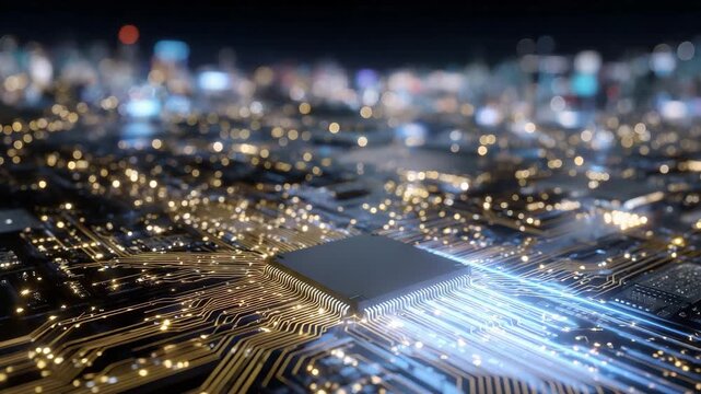 169Close-up of advanced electronic PCB with fine copper lines, integrated circuits, and layered architecture, glowing softly to highlight modern engineering