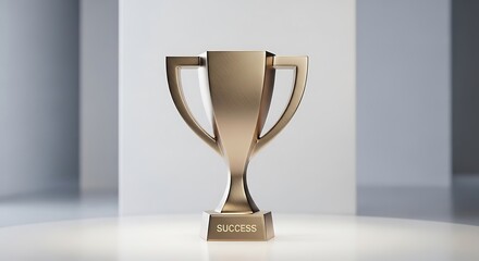 Shiny bronze trophy with 'success' text representing victory