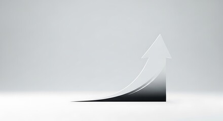 White glossy 3d arrow pointing up symbolizing growth and success