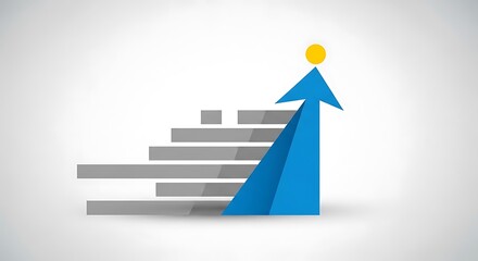 Blue arrow ascending steps towards goal, symbolizing business growth