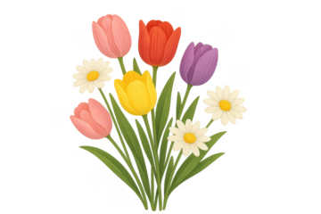 Colorful spring flower bouquet with tulips and daisies