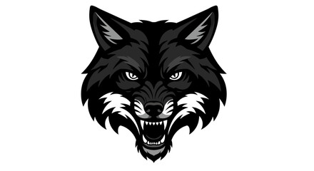 Obraz premium Wolf snarling face black and white illustration