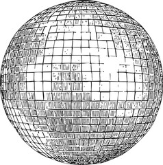 Disco ball sketch, hand drawn mirror sphere with reflective tiles — stock vector