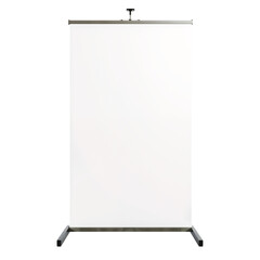 Blank white roll up banner stand with metal base and support poles display