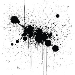 Abstract black ink splatter and drips on white background